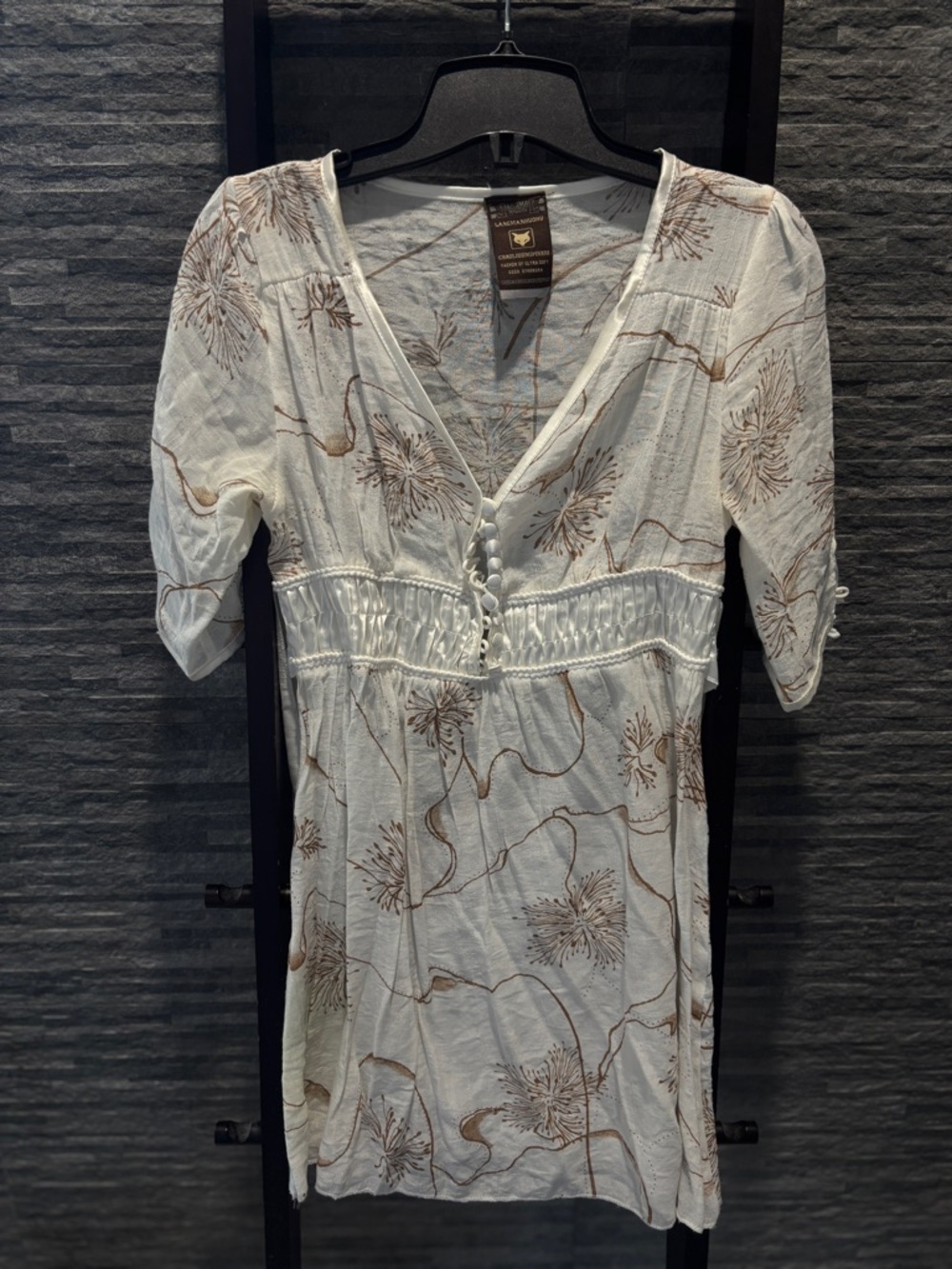 Cream Floral Button-Front Tunic